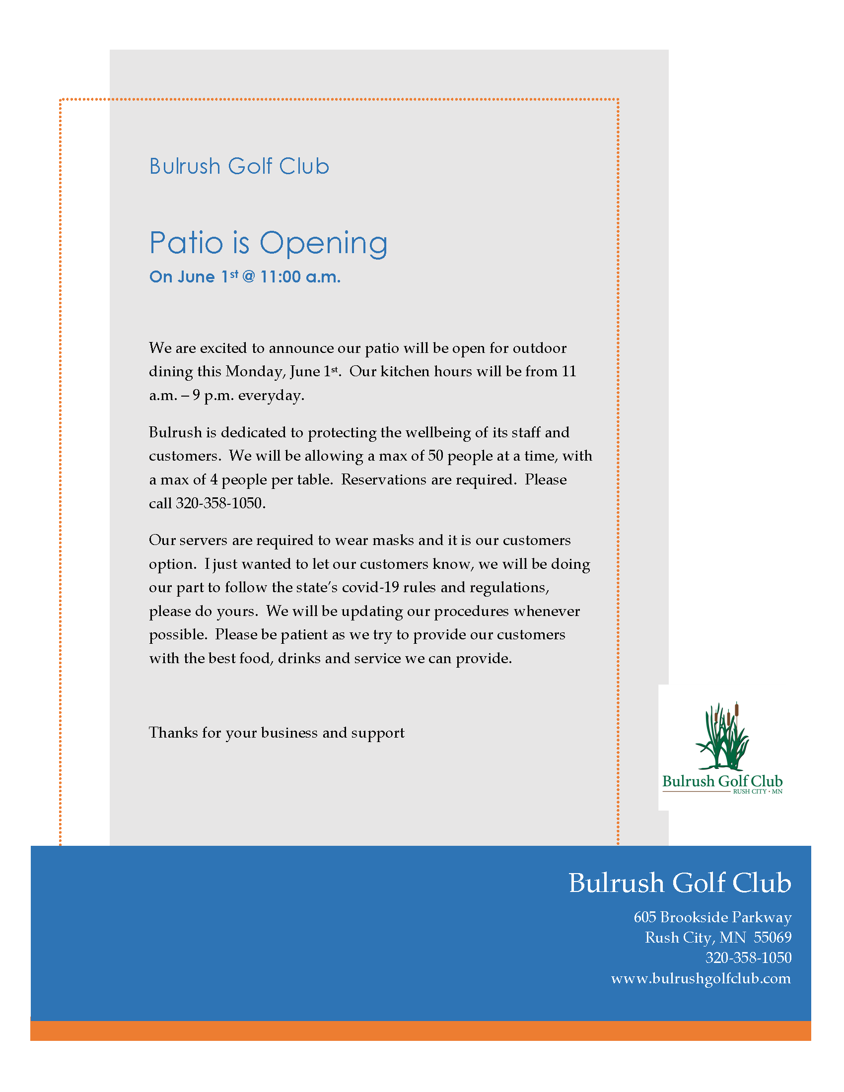 Patio Opening Bulrush Golf Club